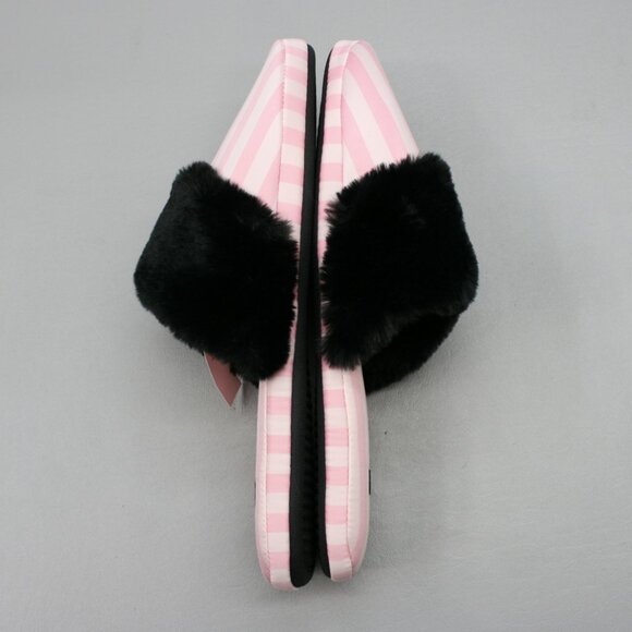 Victoria's Secret Ladies 9-10 L Pink Stripe Faux-Fur Satin House Shoes Slippers - Picture 10 of 10